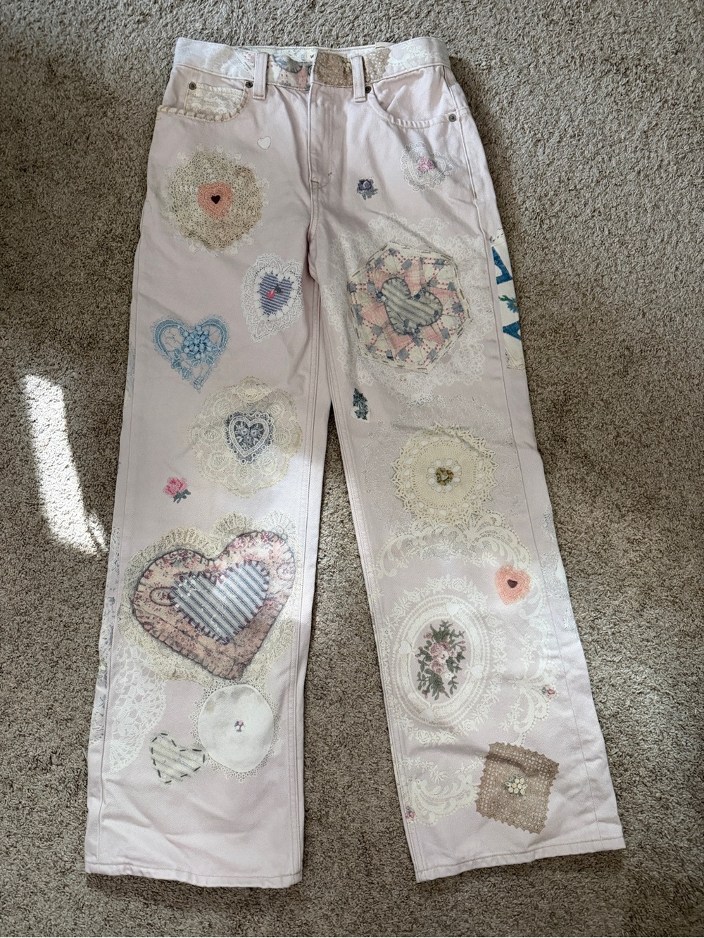 NWT Free People Tinsley Illusions Printed Jeans Heirloom Ivory 27 - Picture 4 of 6